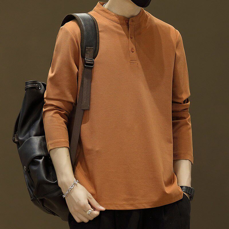 美式上衣服2026新款亨利领polo打底衫立领长袖t恤男士春秋季薄款