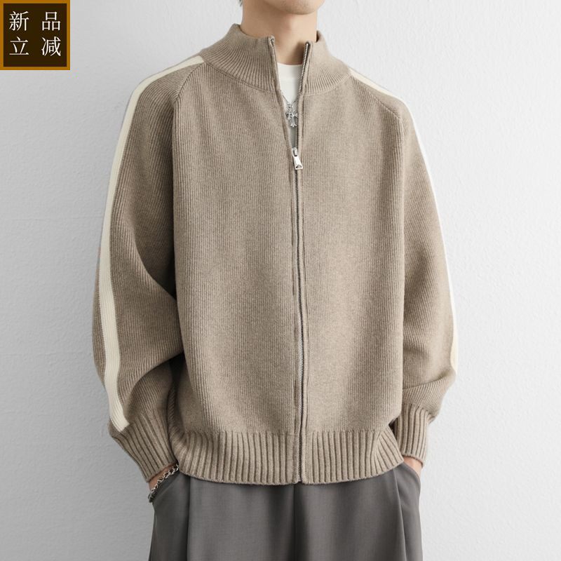 品质男士针织潮流百搭痞帅立领外套男青年秋季新款修身休闲百搭毛