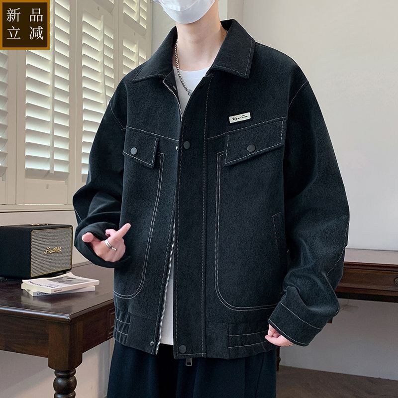 品质男士美式2025工装宽松秋季潮流外套翻领新款百搭休闲皮衣夹克