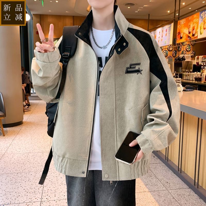 品质潮牌复古鹿皮绒夹克男生2026春秋季新款美式青少年痞帅气外套