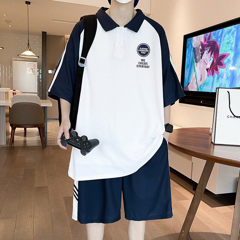 夏季短袖短裤男休闲运动套装初中高中学生大童潮流酷帅气穿搭一套