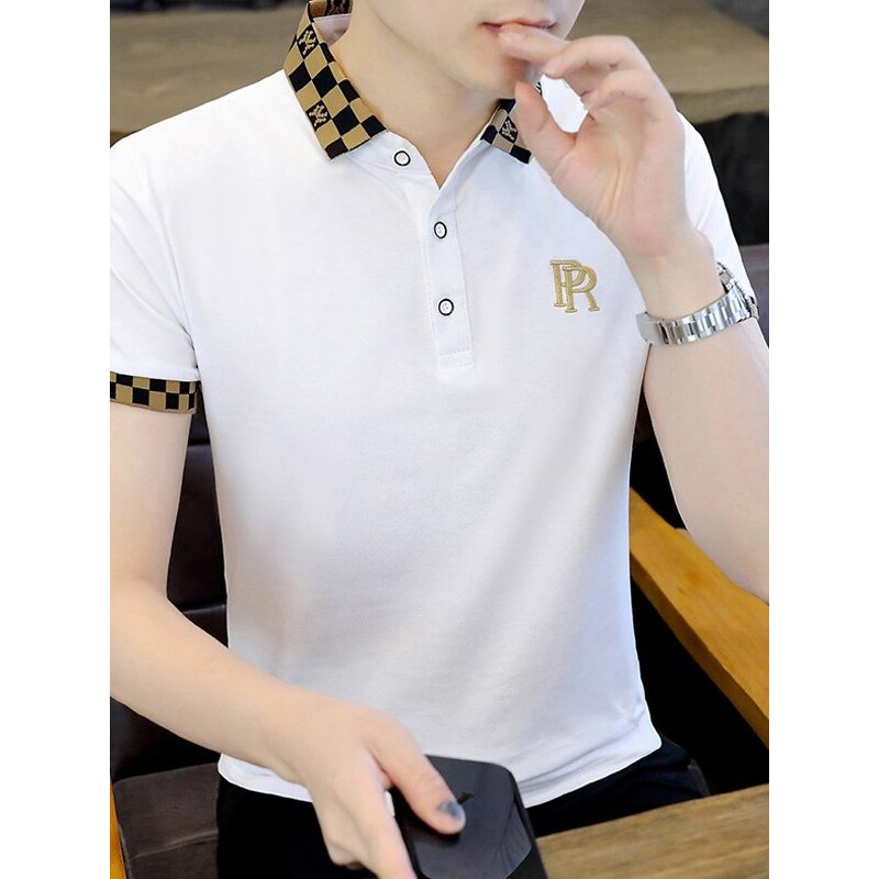 夏季纯棉翻领上衣服潮流高端休闲男士短袖t恤刺绣polo衫男款半袖