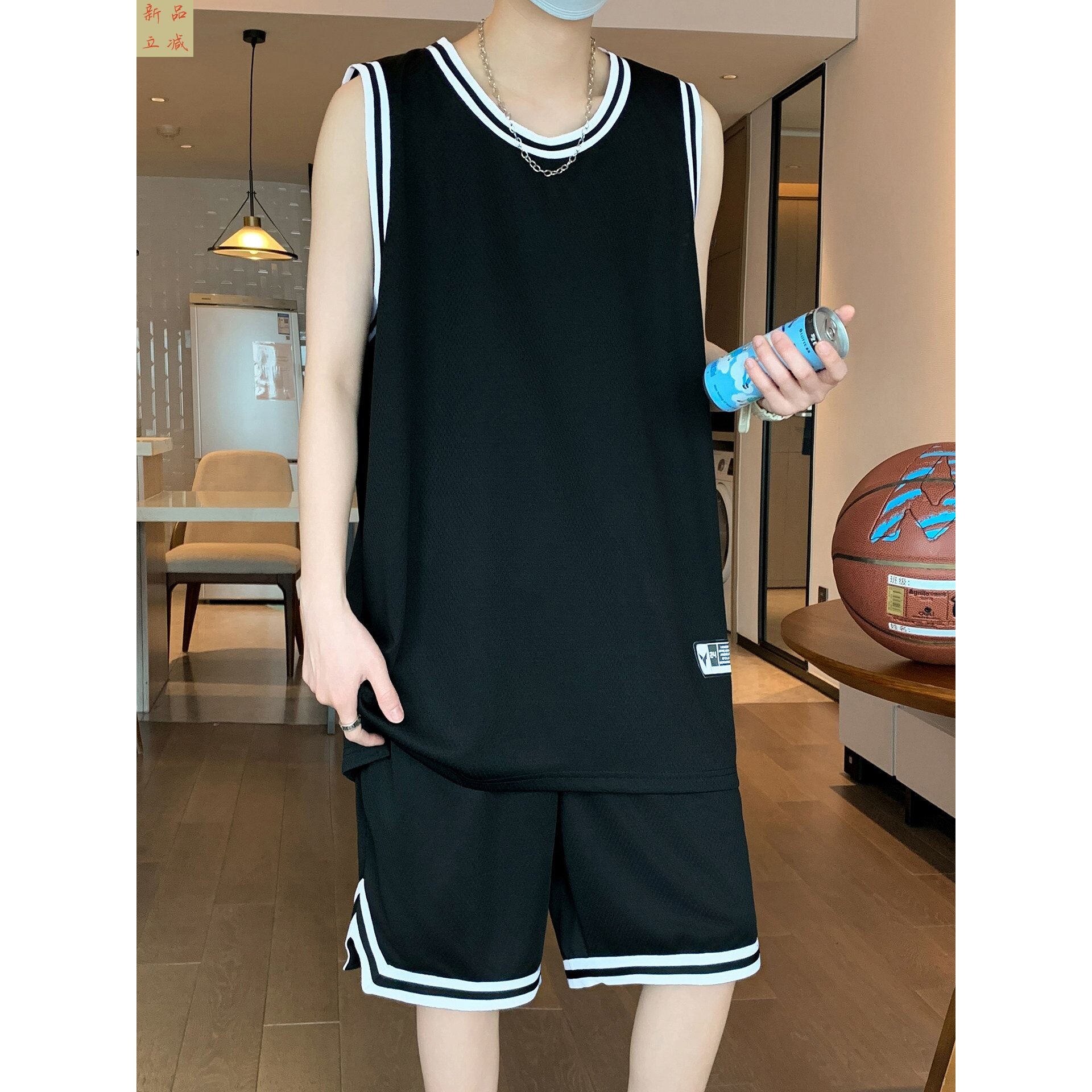 无袖篮球服套装男夏季运动训练速干冰丝V领T恤宽松青少年背心夏装