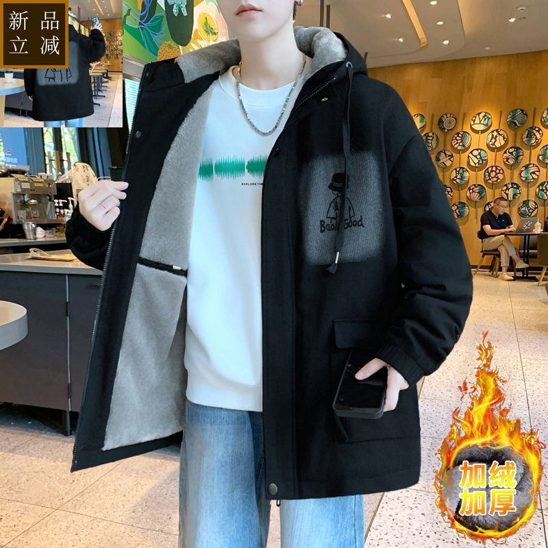 品质棉衣男冬季新款加绒加厚派克棉服青少年学生潮牌棉袄防寒牛仔