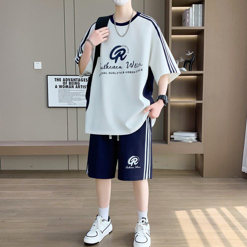 青少年短袖t恤男夏季短裤运动套装初中高中学生帅气大童一套衣服