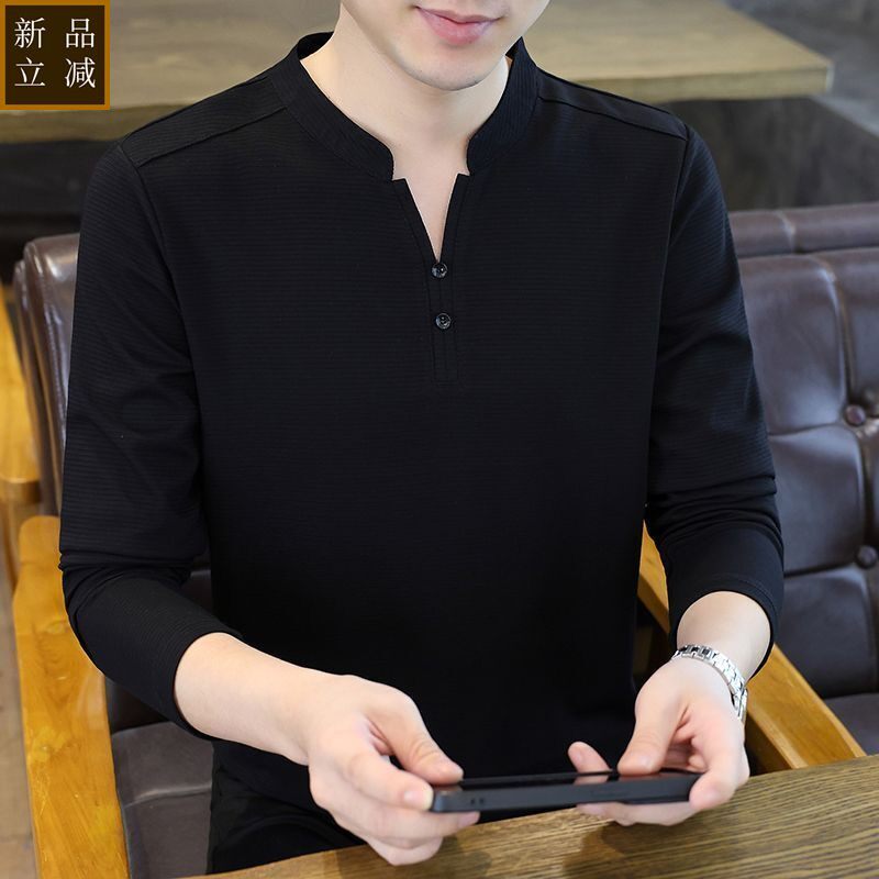 品质高端轻奢长袖t恤男v领2026春季薄款打底衫男潮流简约春装内搭