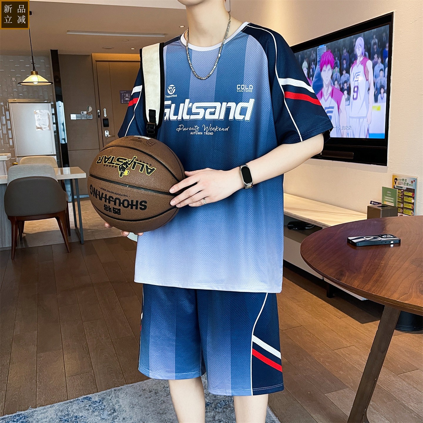 冰丝凉感短袖t恤套装男孩初高中学生篮球服青少年大童夏季两件套