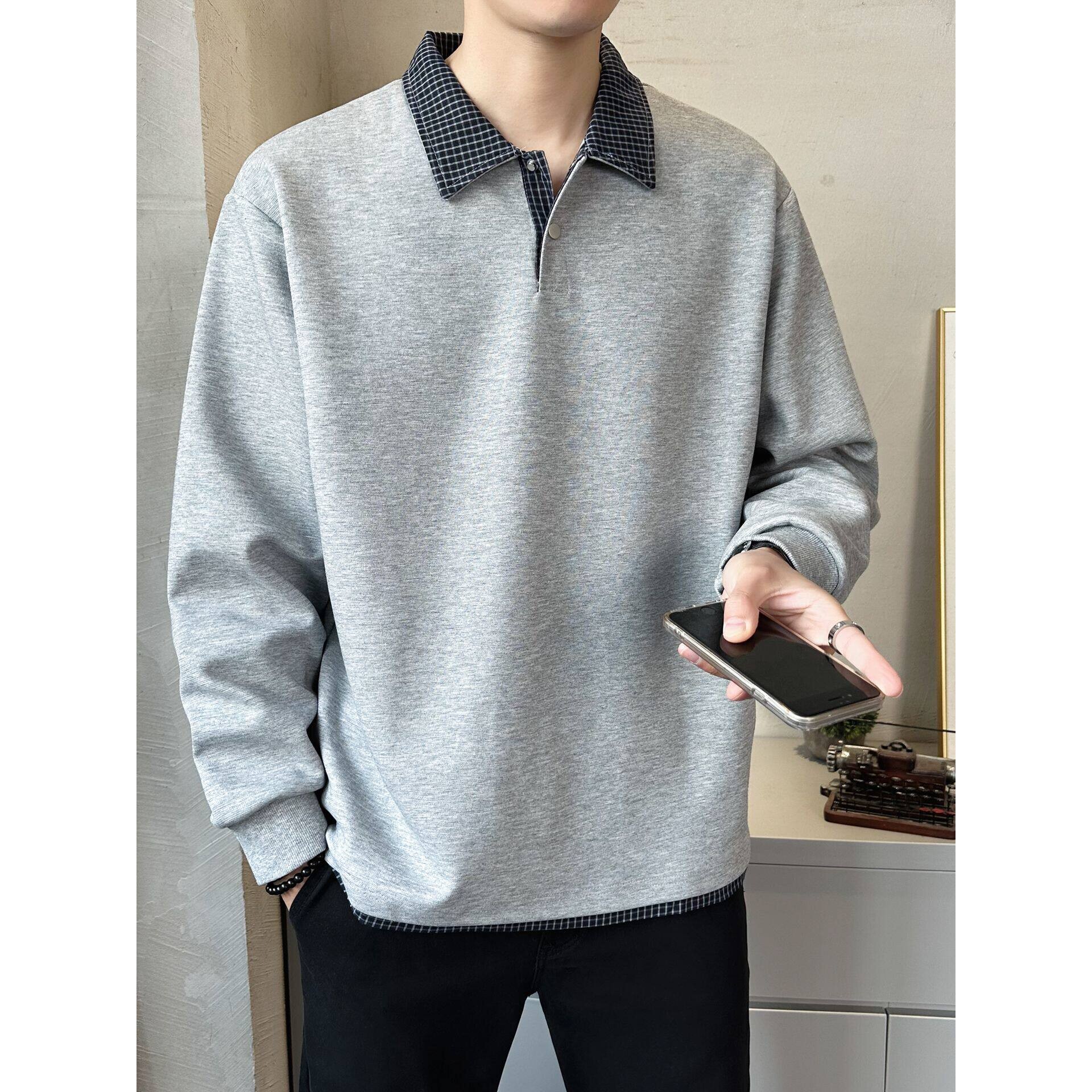 长袖POLO衫男士翻领卫衣春秋季2026新款设计款拼接宽松打底衫T恤