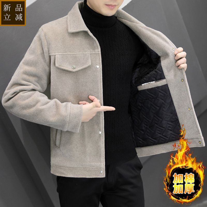 品质秋冬季短款夹克修身韩版加厚男新款男装休闲潮流翻领保暖帅气