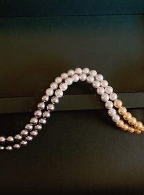 天然海水抛光珍珠渐变大地色多用戴毛衣链长项链大溪地澳白金珠灰