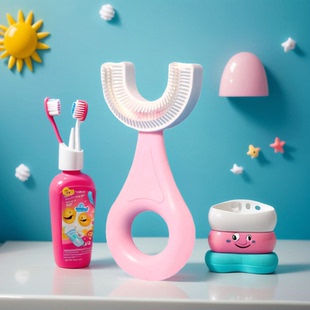 12岁小孩软毛硅胶刷牙 儿童U型宝宝牙刷u形婴幼儿2 升级材质