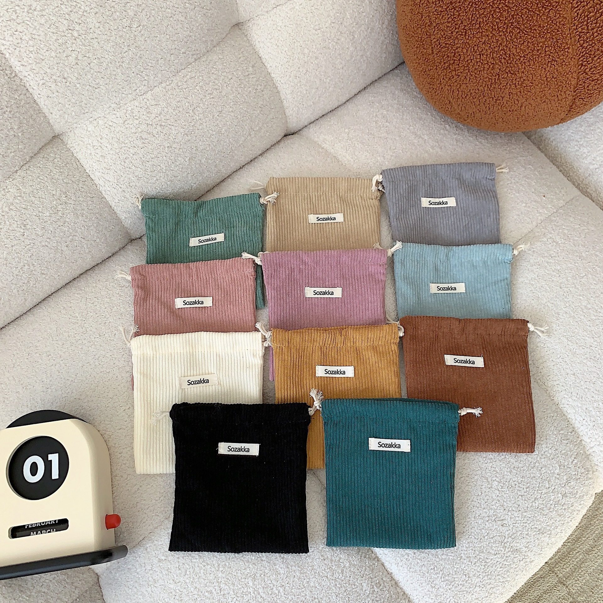 新款小清新纯色灯芯绒织唛收纳袋抽绳束口化妆包女便携随身大容量,收纳整理,吸尘器收纳架/盒/袋,淘宝优惠券,粉丝福利购,淘宝优惠卷