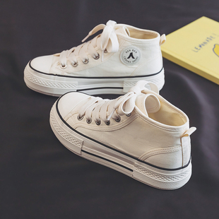 人本芒果头高帮帆布鞋女2026春季厚底百搭学生休闲板鞋潮运动女鞋