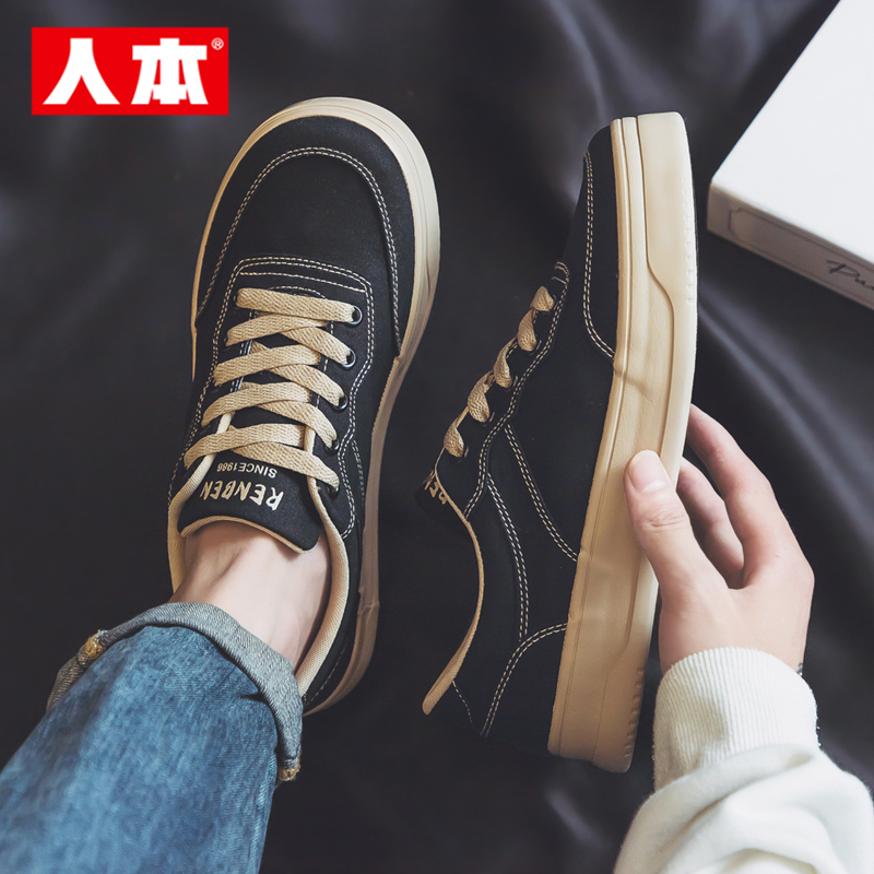 人本帆布鞋男新款厚底鞋