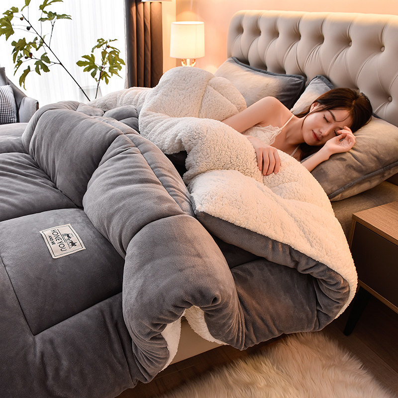 LAMBS WOOL QUILT WINTER QUILT QUILT THICKENED DOUBLE-SIDED PLUSH WARM DORMITORY SINGLE AND DOUBLE STUDENTS AUTUMN AND WINTER QUILT CORE 10 POUNDS