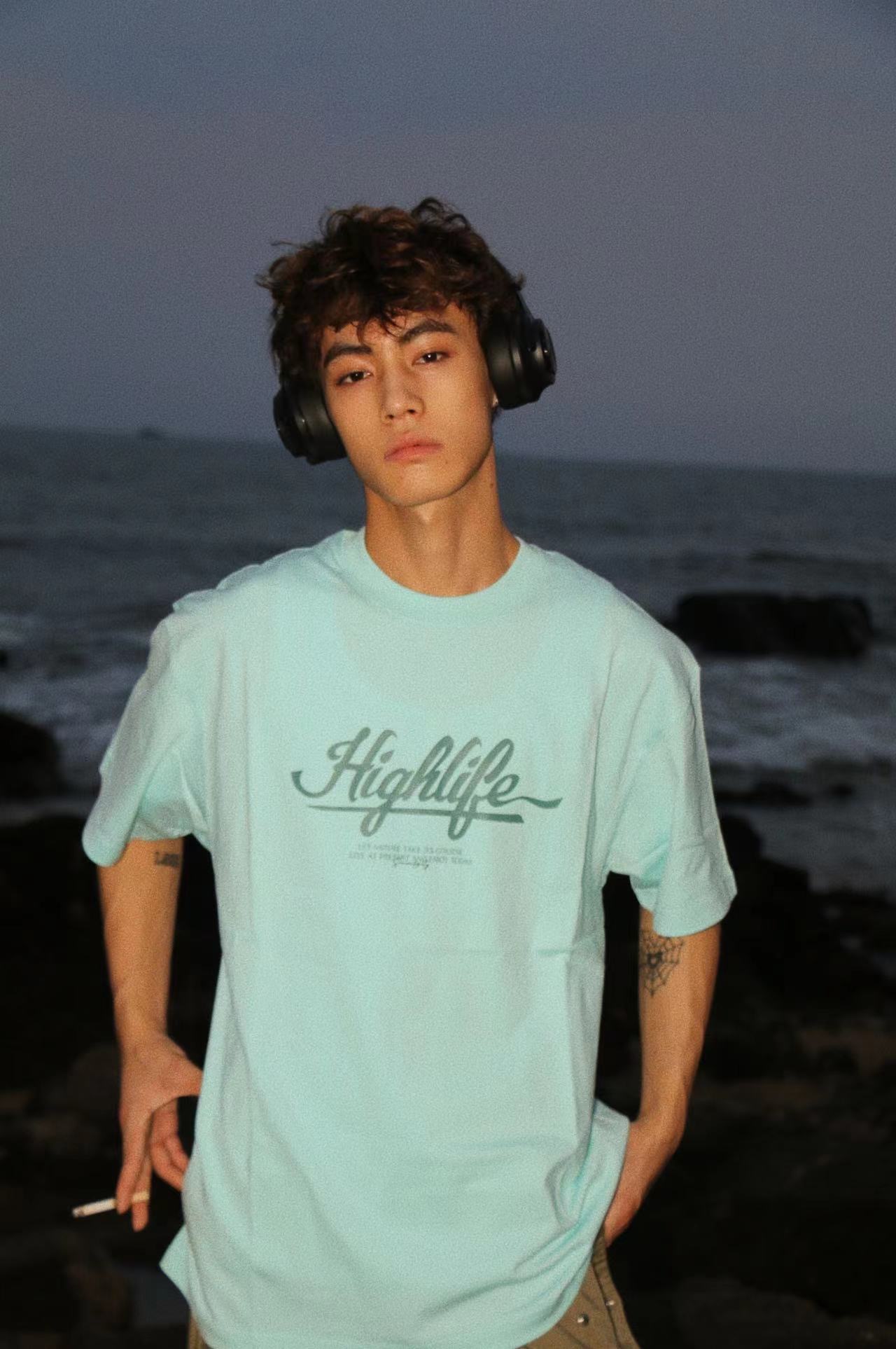 highlife基础宽松短袖t恤纯棉圆领咖色美式日系黑白潮牌男女休闲