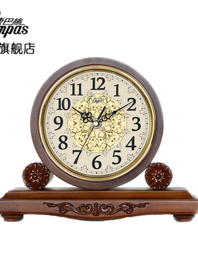 康巴丝实木座钟木质欧式台钟美式客厅钟表卧室电波钟现代简约时尚