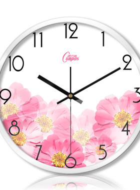 康巴丝钟表挂钟客厅卧室静音扫描金属石英钟创意简约花朵壁钟133