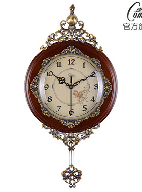 康巴丝豪华欧式挂钟客厅壁钟实木石英钟表静音大复古时钟田园602