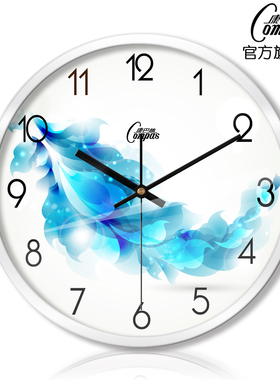 康巴丝钟表客厅卧室创意金属挂钟静音扫描花朵蓝花石英钟118