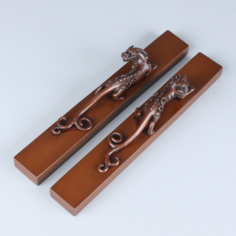 螭龙螭钮卧羊牛紫铜镇纸一对紫铜镇尺压纸文房书房书法办公室摆件