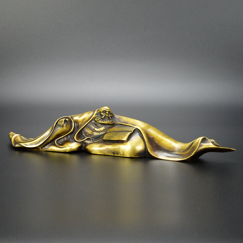 黄铜观书达摩镇纸摆件纯铜压纸压书文房书法笔架仿古铜器桌面摆设