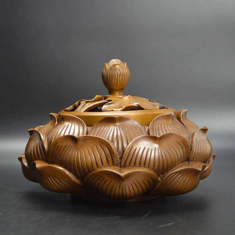 紫铜莲花纯铜香薰炉盘香檀香炉家居禅意客厅会所家用居室室内香炉