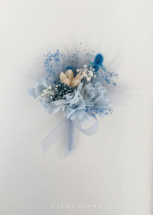 想象STUDIO文艺复古风蓝色永生花新娘腕花姐妹团花胸针结婚花胸花