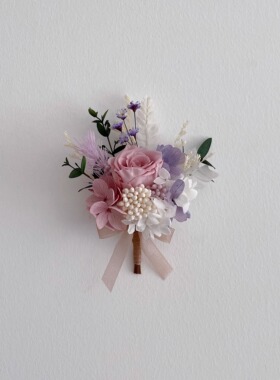 新郎胸花永生花紫色 新娘手腕花进口玫瑰 伴娘团手花 父母襟花