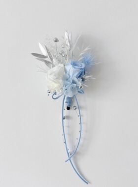 想象STUDIO蓝色婚礼新郎胸花永生花高级感 新娘手腕花浅蓝玫瑰