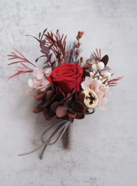想象STUDIO新郎襟花高级小众婚礼新娘手腕花永生花红玫瑰伴娘腕花