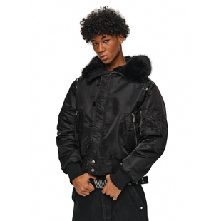 ANTIDOTE 连帽毛领座山雕拼皮铆钉飞行夹克N2B机车棉服外套男 美式