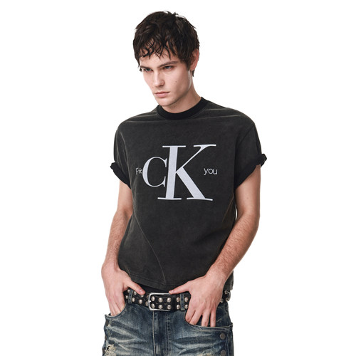 ANTIDOTE 恶搞标语印花洗水重磅T恤做旧短袖男美式复古短宽上衣