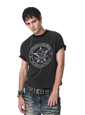 ANTIDOTE 人头符号磨损印花洗水美式做旧短袖男夏重磅t恤复古上衣