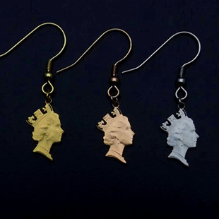 好成交吧香港2毫硬币纯手工镂空女皇头像耳环坠送女朋友情侣镀金