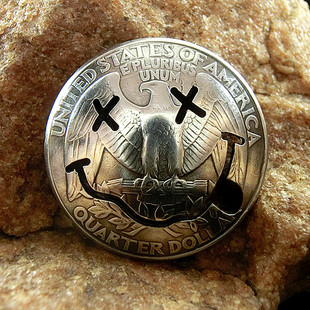 【好成交吧】纯手工切割笑脸复古养牛总统25美分硬币扣24mm财布扣