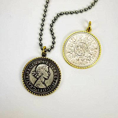 保真英国女王2先令幸运币项链