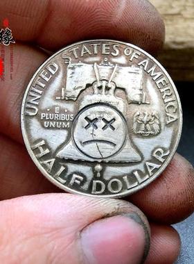 美国富兰克林总统老银币雕刻吊坠