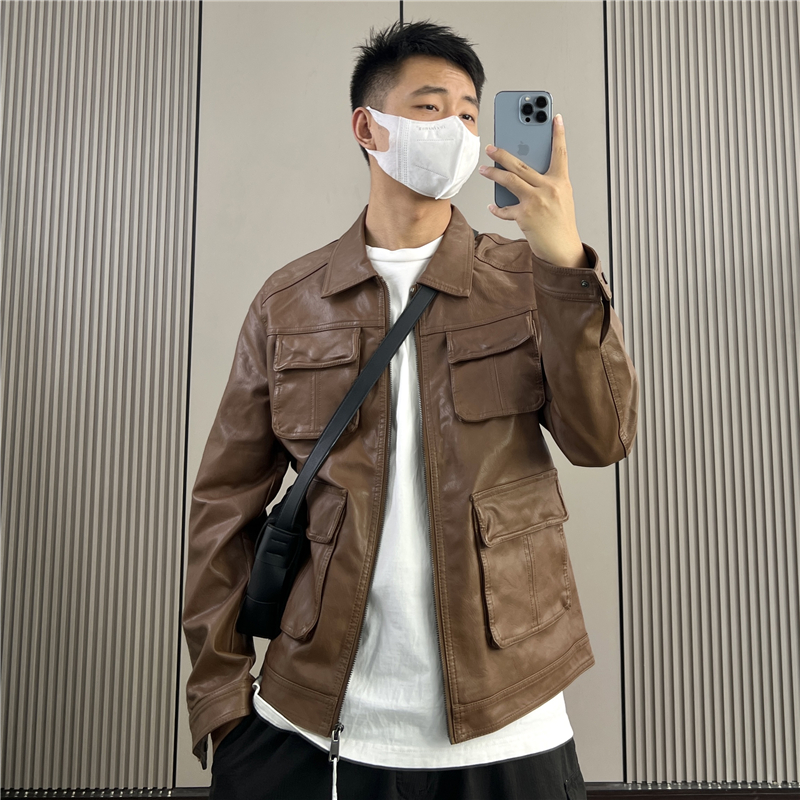 休闲美式复古潮流皮衣外套