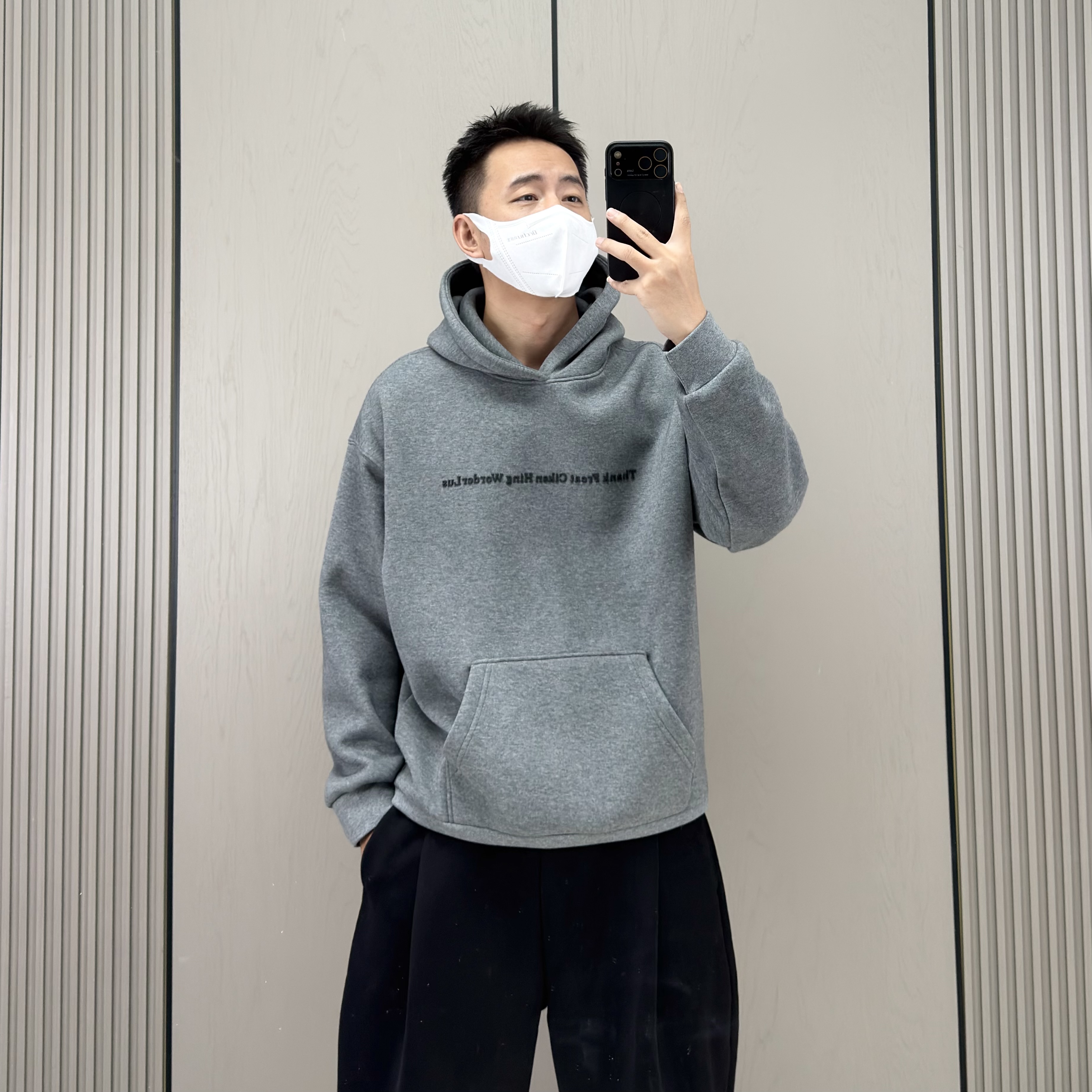 美式休闲字母连帽加绒卫衣男