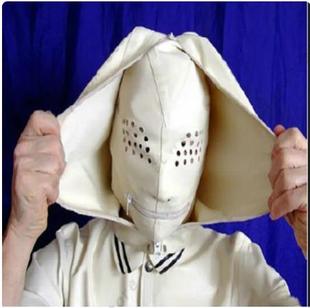 乳胶橡胶口香糖双层传单面具连帽紧身连衣裤bdsm面具恋物癖成