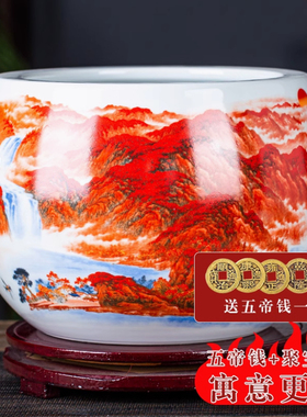 景德镇老师傅传统手工高档大号鸿运当头聚宝盆陶瓷客厅办公室书房