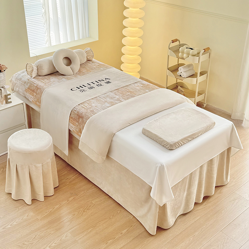 浅驼色美容床罩四件套冬季牛奶绒