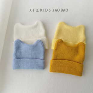 婴儿毛线尖尖帽卡通宝宝针织帽婴幼儿护囟门秋冬薄款护耳帽韩版潮