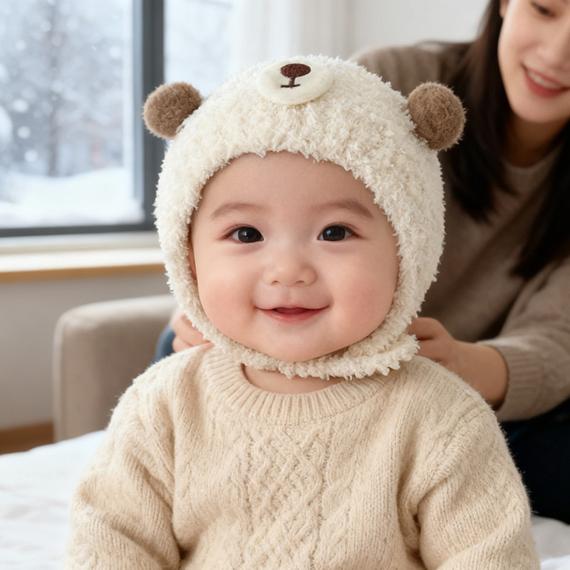 婴儿帽子秋冬季保暖防风套头护耳毛绒帽可爱超萌球球针织毛线帽潮,童装/婴儿装/亲子装,帽子,淘宝优惠券,粉丝福利购,淘宝优惠卷