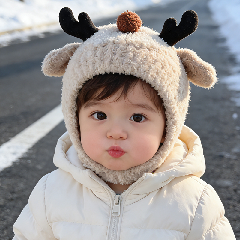 婴儿帽子秋冬保暖防风保暖护耳帽男女宝宝可爱超萌卡通毛绒针织帽,童装/婴儿装/亲子装,帽子,淘宝优惠券,粉丝福利购,淘宝优惠卷