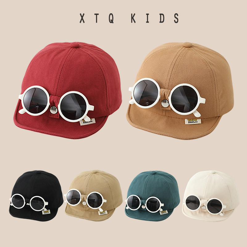 宝宝帽子春秋薄款软檐鸭舌帽个性眼镜一体遮阳婴幼儿童棒球帽