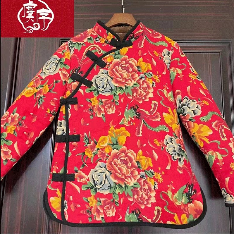 抖音同款东北花棉袄东北大花布丝绵棉袄女加厚冬季棉服复古手工棉