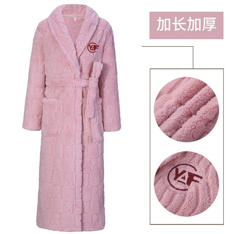 长毛珊瑚绒加长厚款睡袍情侣