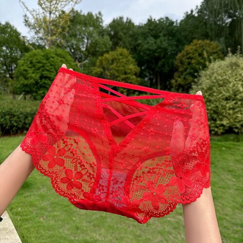 【90-200斤】新款红色女士内裤本命年喜庆性感镂空蕾丝边透气内裤